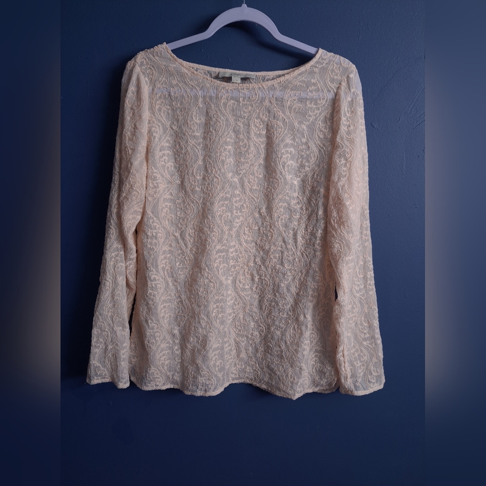 LOFT Tan Long Sleeve Boxy Blouse